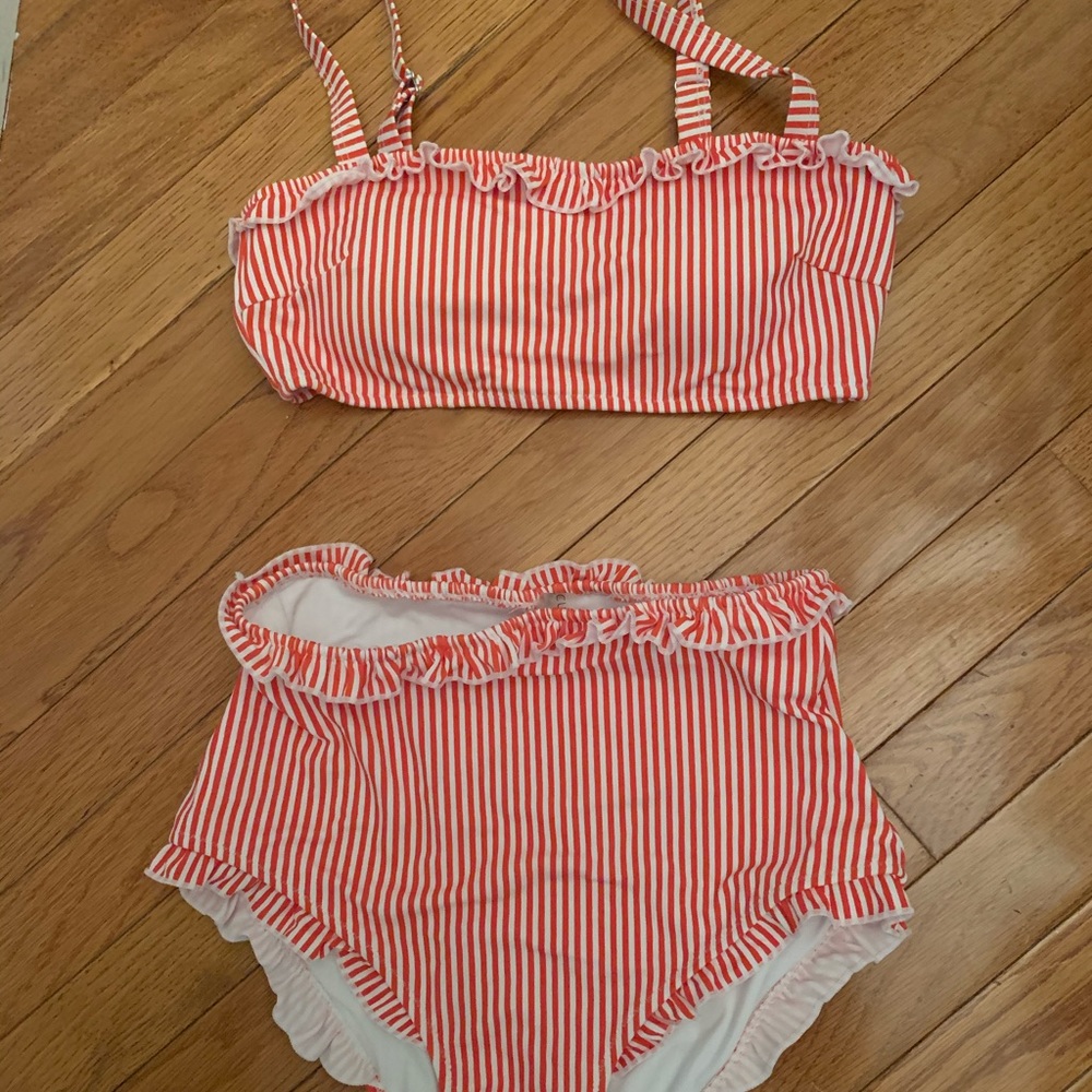 CUPSHE red and white high waisted bikini